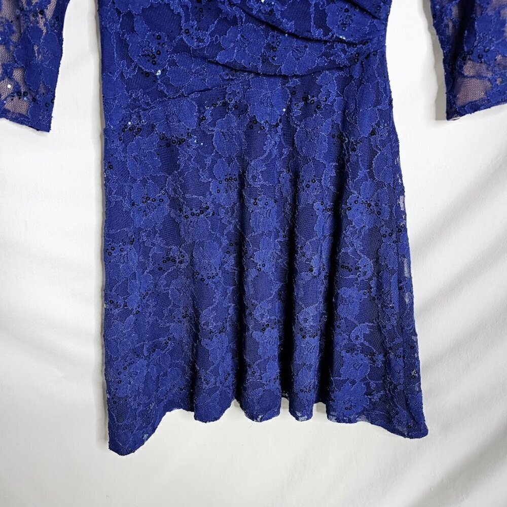 LAUREN RALPH LAUREN Dress size 2 NAVY BLUE LACE Cocktail Fit & Flare Prom Pretty - Picture 5 of 8